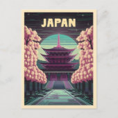 LoFi Vaporwave Retro 80er Japanischer Tempel Sakur Postkarte (Vorderseite)