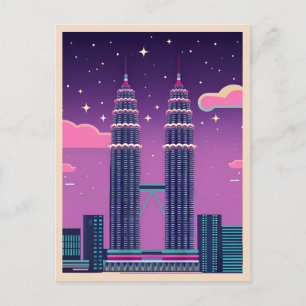 LoFi Vaporwave Retro 80er Petronas Towers Malaysia Postkarte