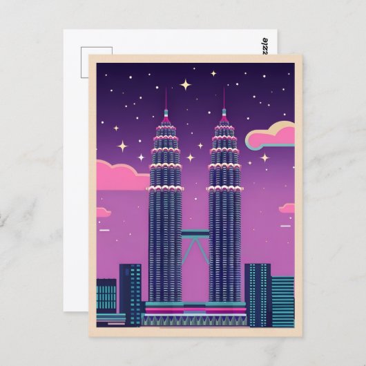 LoFi Vaporwave Retro 80er Petronas Towers Malaysia Postkarte (Vorne/Hinten)