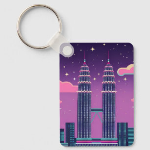 LoFi Vaporwave Retro 80er Petronas Towers Malaysia Schlüsselanhänger