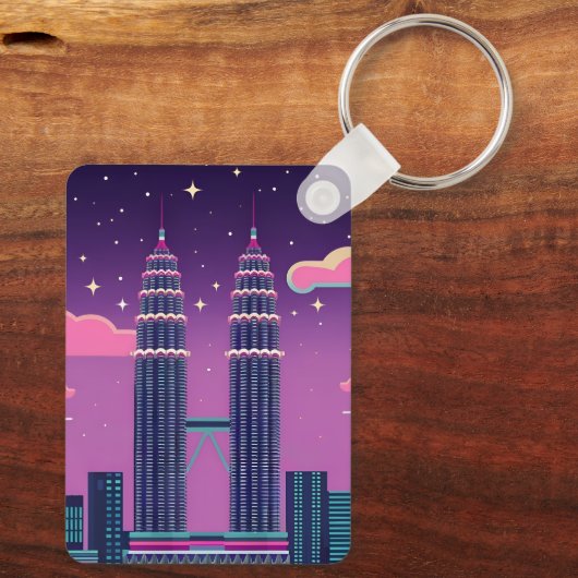 LoFi Vaporwave Retro 80er Petronas Towers Malaysia Schlüsselanhänger (Rückseite)