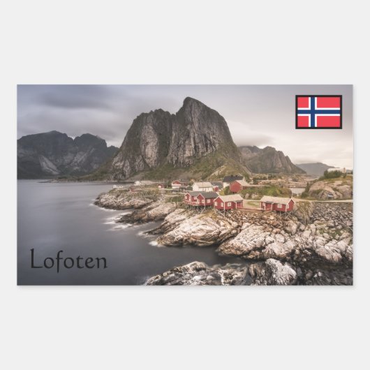 Lofoten Fishing Village Souvenir Rechteckiger Aufkleber (Vorderseite)