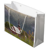 Lofoten Flakstad Church Große Geschenktüte (Vorderseite Schrägansicht)