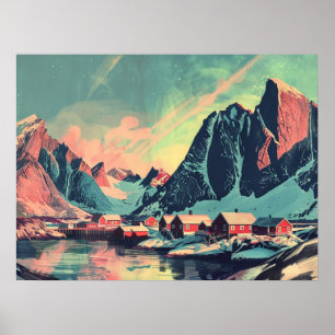 Lofoten Inseln, Norwegen Retro Poster