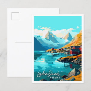 Lofoten-Inseln Norwegen Vintage-Reiseillustration Postkarte