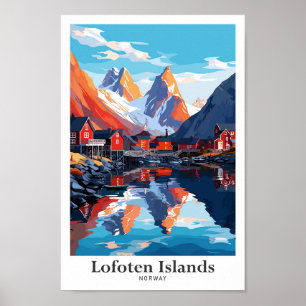 Lofoten Inseln Norwegen Vintage Travel Illustratio Poster