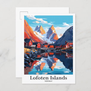 Lofoten Inseln Norwegen Vintage Travel Illustratio Postkarte
