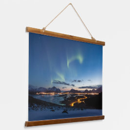 Lofoten Norwegen Northern Lights Wandteppich Mit Holzrahmen