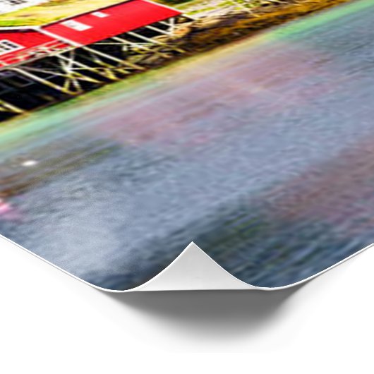 Lofoten Norwegen Reine Dorf unter sonniger blauem  Poster (Ecke)