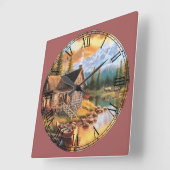 Log Cabin Fine Art Roman Numerum Quadratische Wanduhr (Winkel)