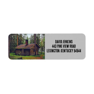 LOG CABIN IN WOODS-RÜCKSENDEADRESSEN-AUFKLEBERN