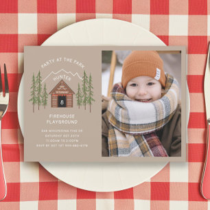 Log Cabin Outdoorsman Mountain Geburtstagsparty Einladung