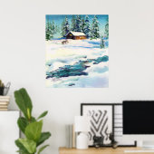 LOG CABIN & STREAM - Canvas Print Poster (Heimbüro)