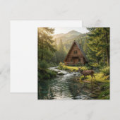 Log Cabin, Stream, Mountains and Deer Nature Art (Vorne/Hinten)