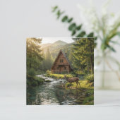 Log Cabin, Stream, Mountains and Deer Nature Art (Stehend Vorderseite)