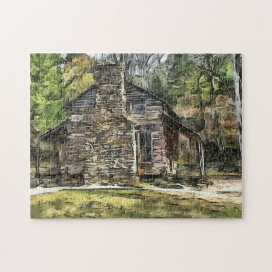LOG CABIN WATERCOLOR ART Puzzle (Horizontal)