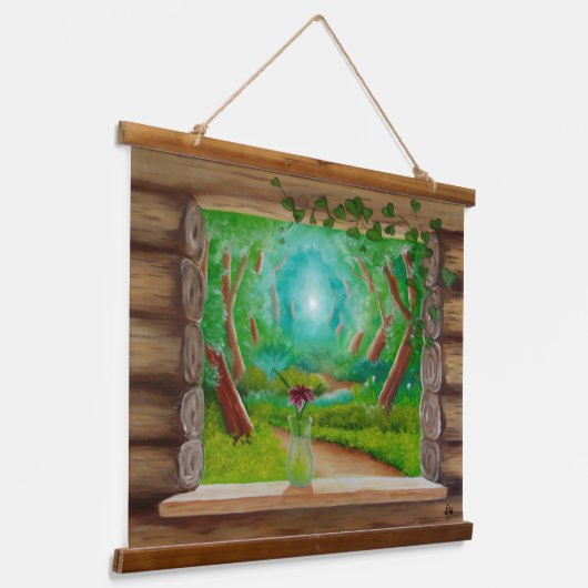 Log Cabin Window Wandteppich Mit Holzrahmen (Gewinkelt)