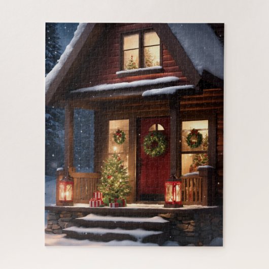 LOG CABIN WINTER CHRISTMAS JIGSAW PUZZLE (Vertikal)