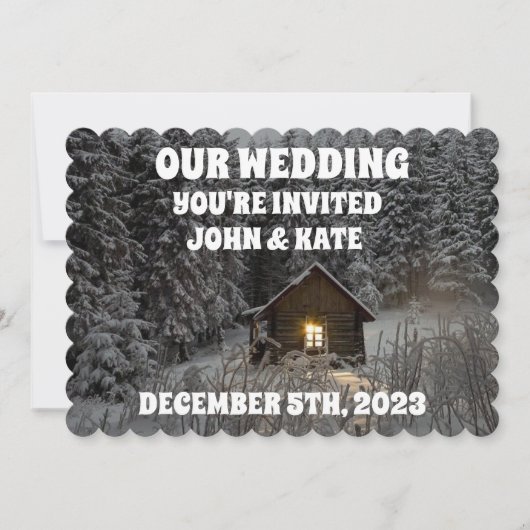 LOG CABIN WINTER WEDING EINLADUNGEN PERSONALISIERT (Vorderseite)