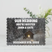 LOG CABIN WINTER WEDING EINLADUNGEN PERSONALISIERT (Stehend Vorderseite)