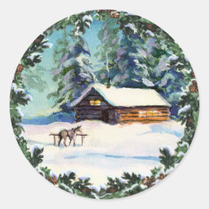 LOG CABIN & WREATH von SHARON SHARPE Runder Aufkleber