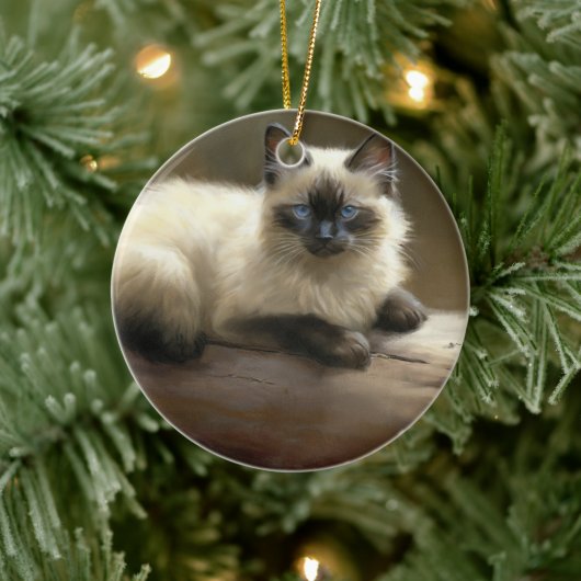 Log Lounger Siamese Kitten Keramik Ornament (Baum)