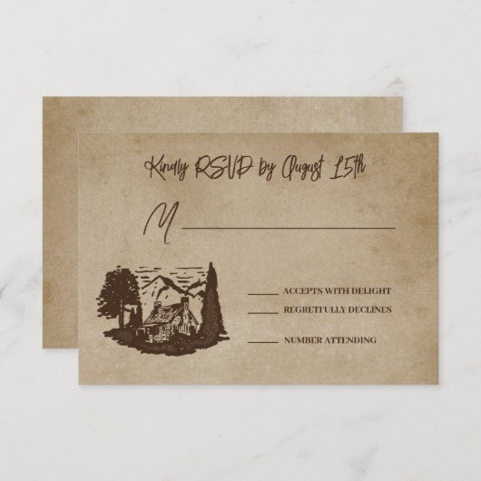 Log Zuhause Cabin Wedding RSVP Response Card (Vorne/Hinten)
