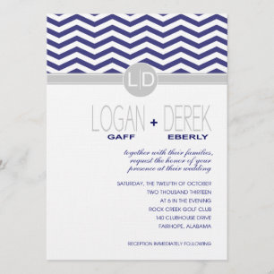 Logan Chevron   marinegraues LEINENPAPIER Einladung