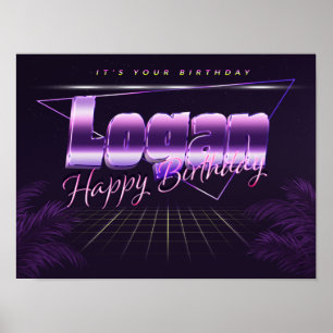 Logan Name Vorname lila retro Poster Geburtstag
