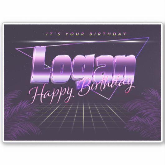 Logan Name Vorname lila retro Sticker Geburtstag (Vorderseite)