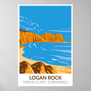 Logan Rock auf Treen Cliff in Cornwall Vintage Poster