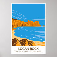Logan Rock on Treen Cliff in Cornwall Vintag