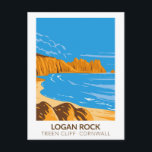 Logan Rock on Treen Cliff in Cornwall Vintag Postkarte<br><div class="desc">Logan Rock Vektorgrafik in einem Abzeichen Stil Design. Der Logan Rock in der Nähe des Dorfes Treen in Cornwall,  England,  ist ein Beispiel für einen logan oder rockenden Stein.</div>
