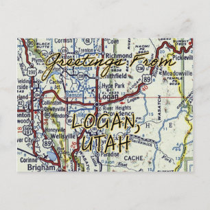 Logan Utah Vintag Map Postkarte