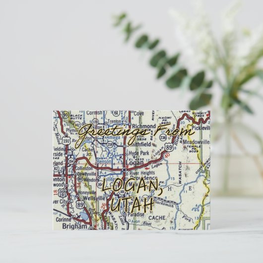 Logan Utah Vintag Map Postkarte (Stehend Vorderseite)