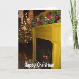 Loggen Sie Feuer und Weihnachtsbeleuchtung, Sheffi Feiertagskarte
