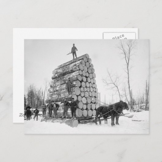 Logger am Arbeitsplatz, 1890 Postkarte (Vorne/Hinten)