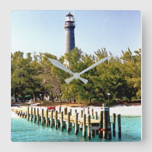 Loggerhead Key Lighthouse, Dry Tortugas Florida Quadratische Wanduhr (Vorderseite)