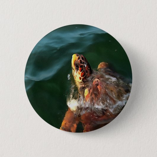 Loggerhead Sea Turtle Artistic Portrait Button (Vorderseite)