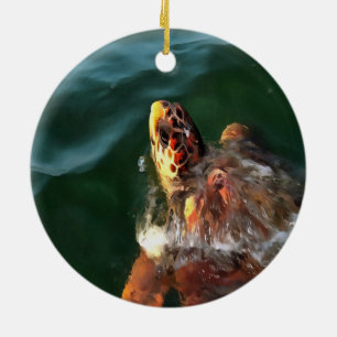 Loggerhead Sea Turtle Artistic Portrait Keramikornament
