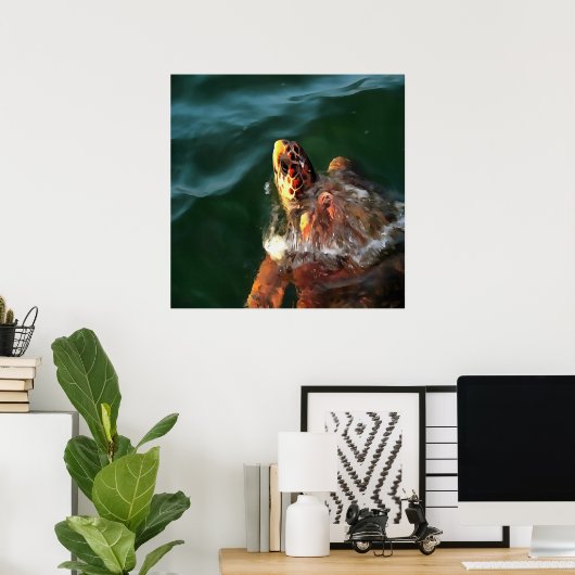 Loggerhead Sea Turtle Artistic Portrait Poster (Heimbüro)
