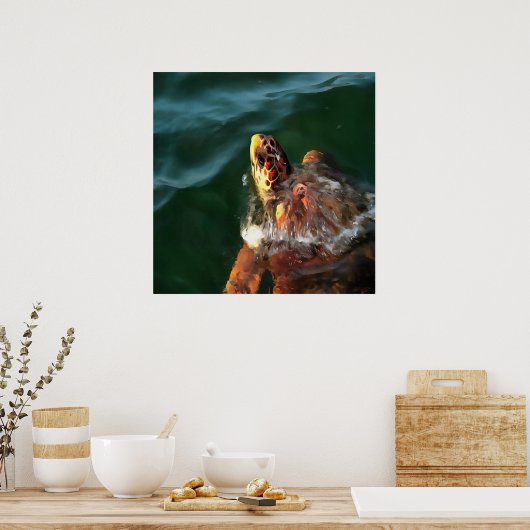 Loggerhead Sea Turtle Artistic Portrait Poster (Küche)