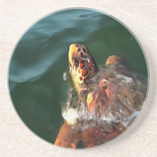 Loggerhead Sea Turtle Artistic Portrait Sandstein Untersetzer (Vorne)