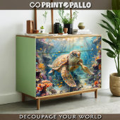 Loggerhead sea turtle diving in reef - Decoupage Geschenkpapier Set