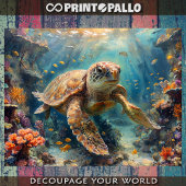 Loggerhead sea turtle diving in reef - Decoupage Geschenkpapier Set