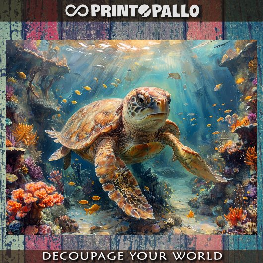 Loggerhead sea turtle diving in reef - Decoupage Geschenkpapier Set