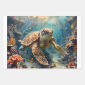Loggerhead sea turtle diving in reef - Decoupage Geschenkpapier Set (Vorderseite)