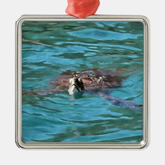 Loggerhead Sea Turtle Wildlife Art Silbernes Ornament (Vorne)