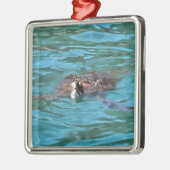 Loggerhead Sea Turtle Wildlife Art Silbernes Ornament (Links)