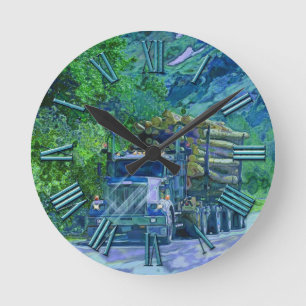 Logging Truck Lumber Haulage Wall Clock Runde Wanduhr